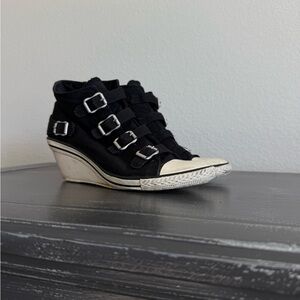 Ash Black and White Wedge Sneakers with Buckles